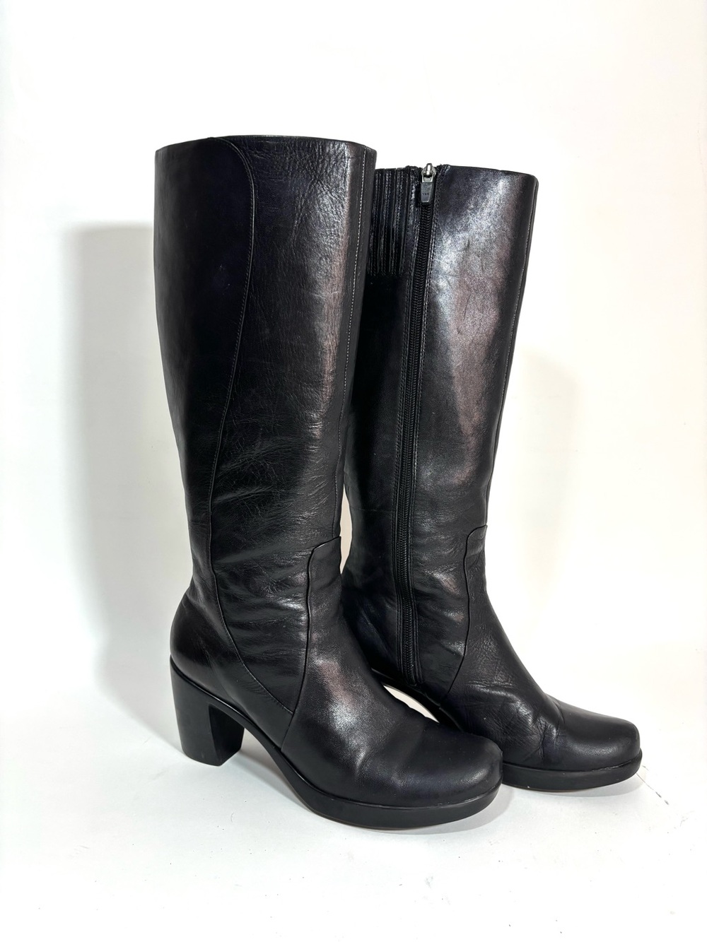 Dansko Black Leather Knee High Boots Tall Zip Comfort Block Heel Womens 39